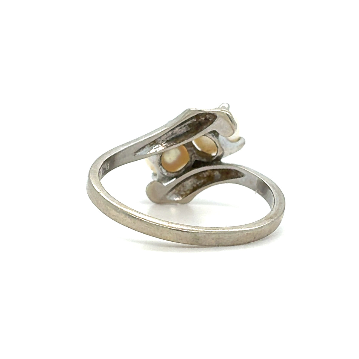 Estate 10K White Gold Double Pearl Ladies Ring – Size 7