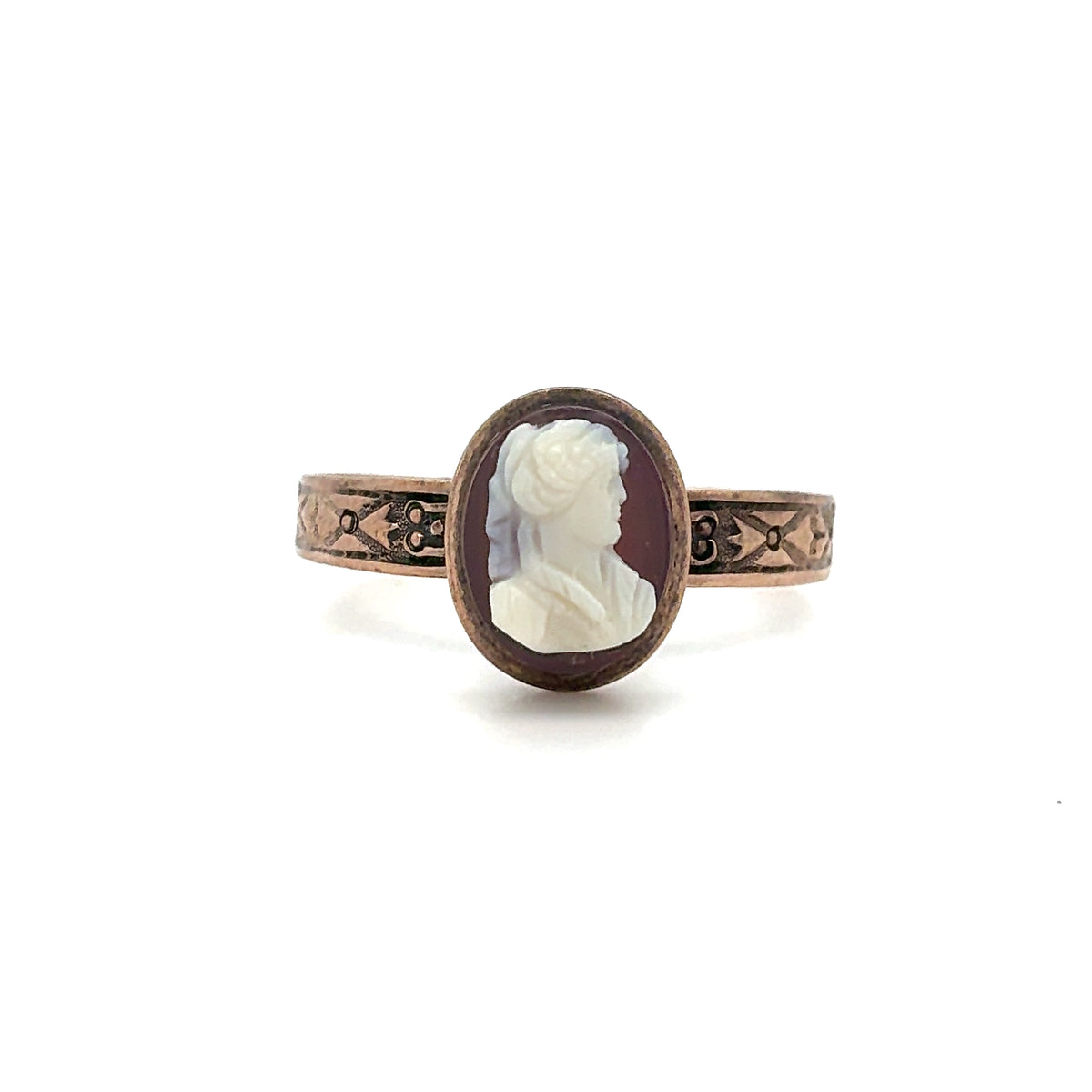 Estate 10K Rose Gold Engraved Cameo Ring – Size 10