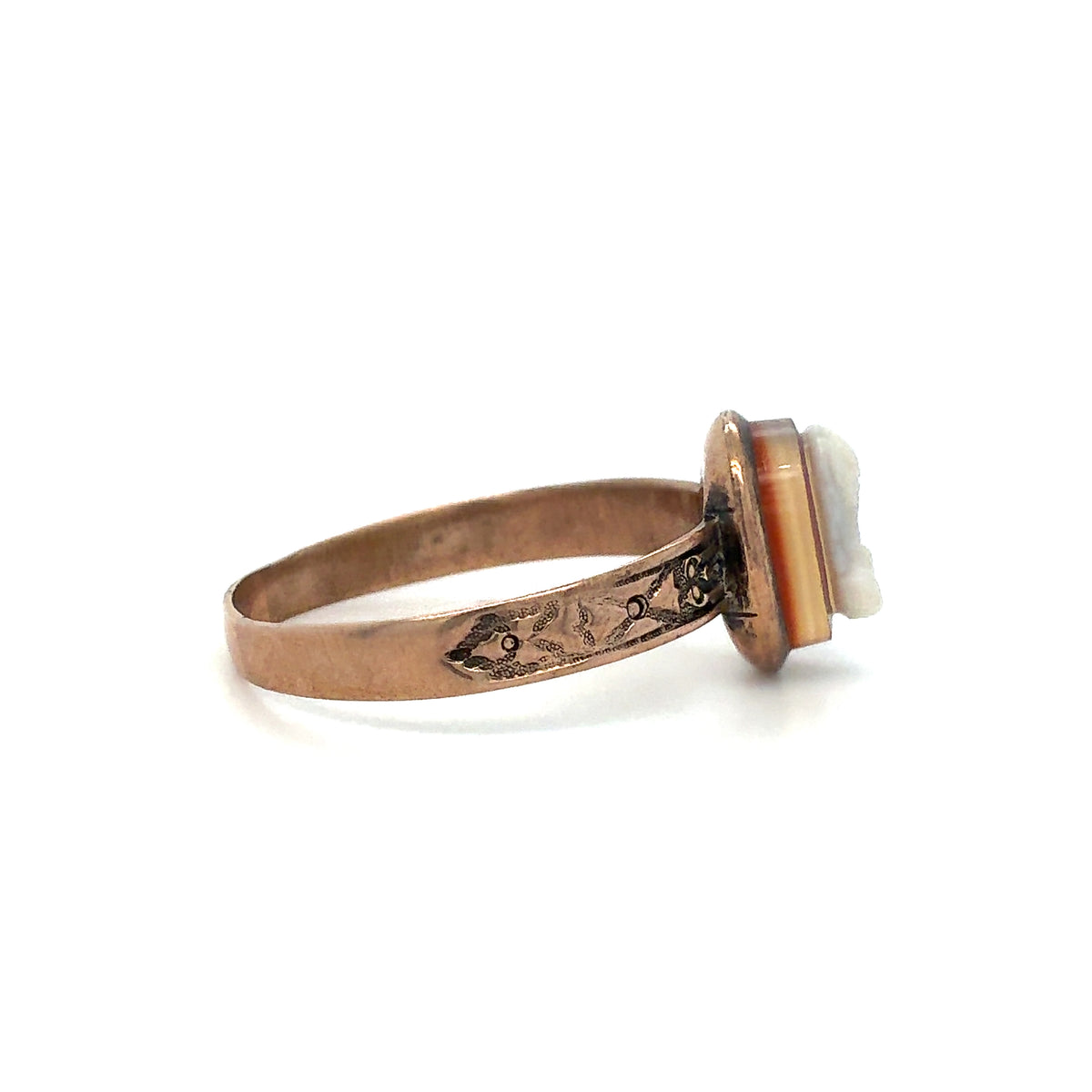 Estate 10K Rose Gold Engraved Cameo Ring – Size 10