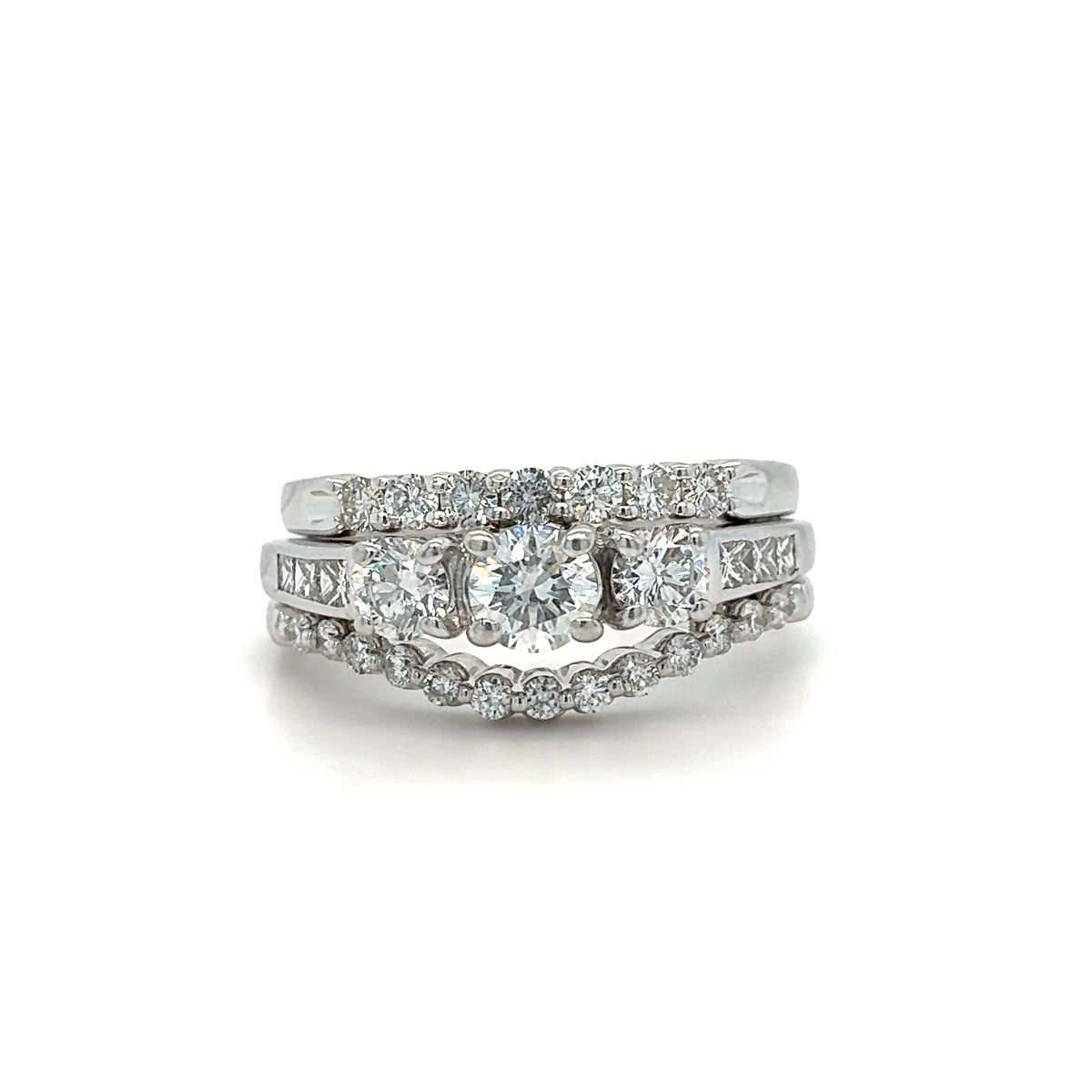 Estate 14K White Gold Ladies Diamond Wedding Set – Size 7.5