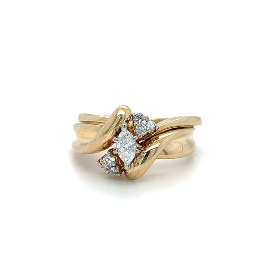 Estate 14K Yellow Gold Ladies Marquise Diamond Bridal Set – Size 6.5