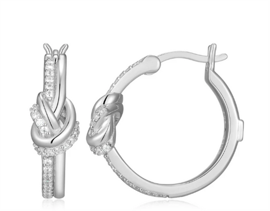 ELLE Unity Knot Hoop Earrings – Rhodium-Plated Sterling Silver