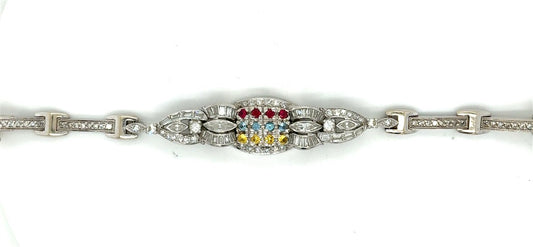Lady's White 14 Karat Diamond and Multicolor Stone Estate Bracelet