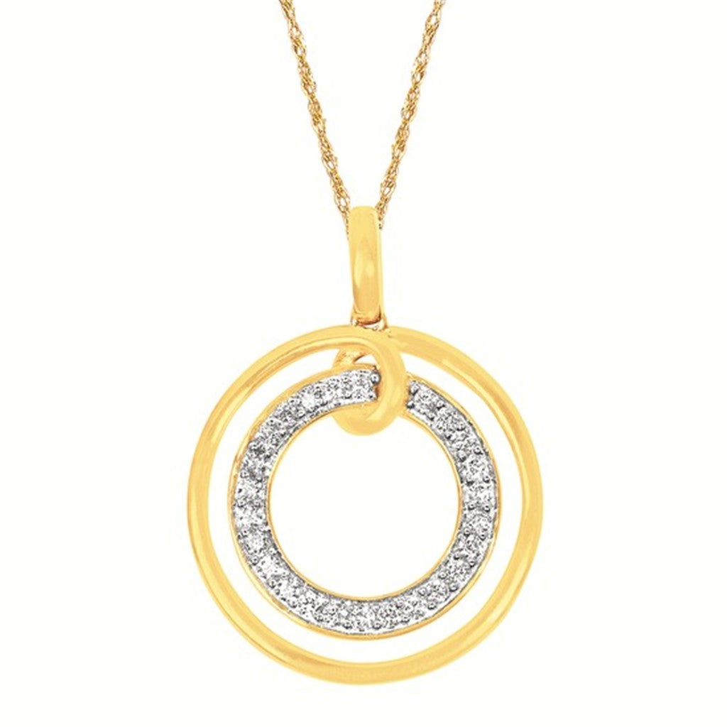 14K Two-Tone Diamond Double Circle Pendant – .25CTW