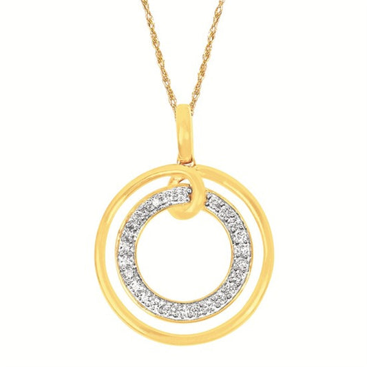 14K Two-Tone Diamond Double Circle Pendant – .25CTW