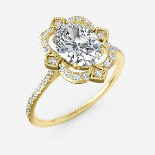 Delicate Flower Motif Halo Engagement Ring Semi-Mount
