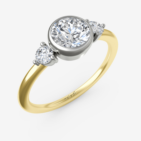 Three Stone Ring with Bezel Set Center and Plain Shank Semi-Mount