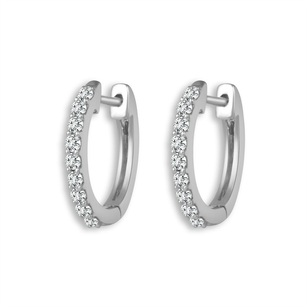 14K White Gold .33CTW Diamond Hoop Earrings with 18 Round Brilliant Cut Diamonds G-H SI