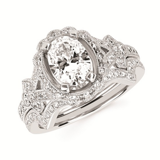 Forever Elegant® 1/2 Ctw. Diamond Semi Mount with 1 Ct. Oval Center Diamond in 14K Gold