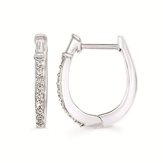 SS .20CTW Diamond Baguette & Round Hoop Earrings