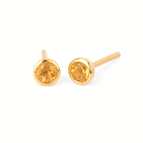 Citrine Bezel Birthstone Stud Earrings