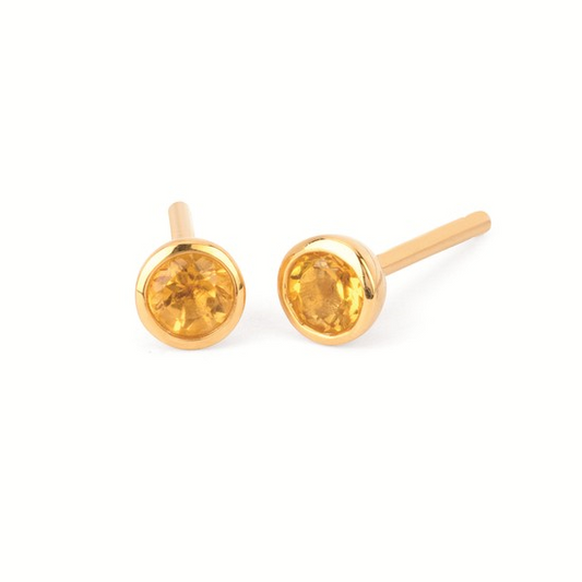 Citrine Bezel Birthstone Stud Earrings