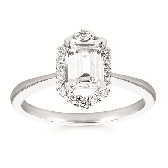 Forever Elegant® 1/6 Ctw. Diamond Semi Mount with 1 Ct. Emerald Cut Center Diamond in 14K Gold