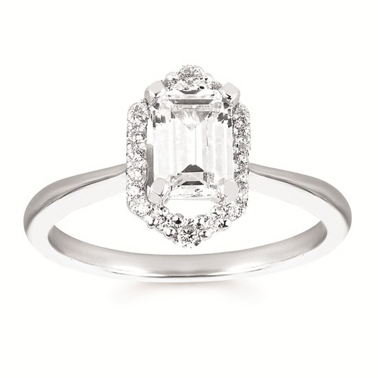 Forever Elegant® 1/6 Ctw. Diamond Semi Mount with 1 Ct. Emerald Cut Center Diamond in 14K Gold