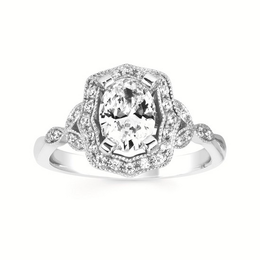 Forever Elegant® 1/5 Ctw. Diamond Semi Mount with 1 Ct. Oval Center Diamond in 14K Gold