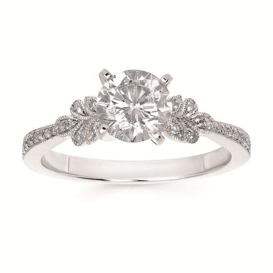 Forever Elegant® 1/10 Ctw. Diamond Semi Mount with 1 Ct. Round Center Diamond in 14K Gold