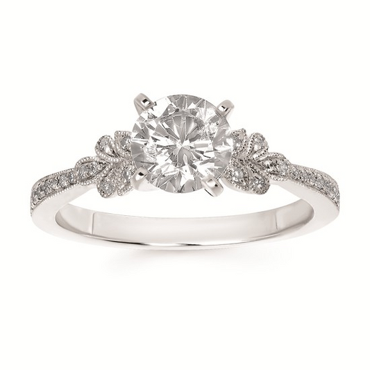 Forever Elegant® 1/10 Ctw. Diamond Semi Mount with 1 Ct. Round Center Diamond in 14K Gold