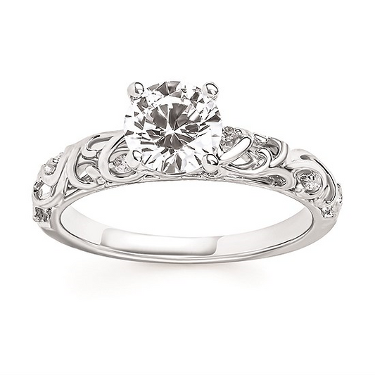 Vintage Bridal: 1/4 Ctw. Diamond Semi Mount with 1 Ct. Round Center Diamond in 14K Gold