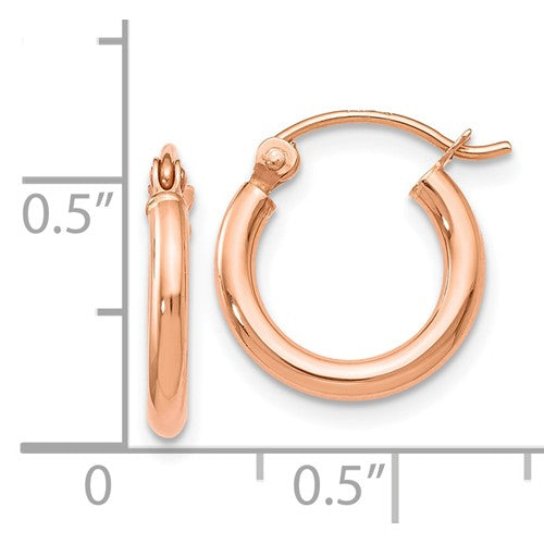 Elegant 14K Rose Gold 2mm Polished Hoop Earrings