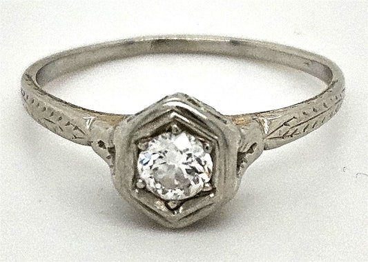 18K White Gold Diamond Ring with Hexagonal-Shaped Head 0.25ct