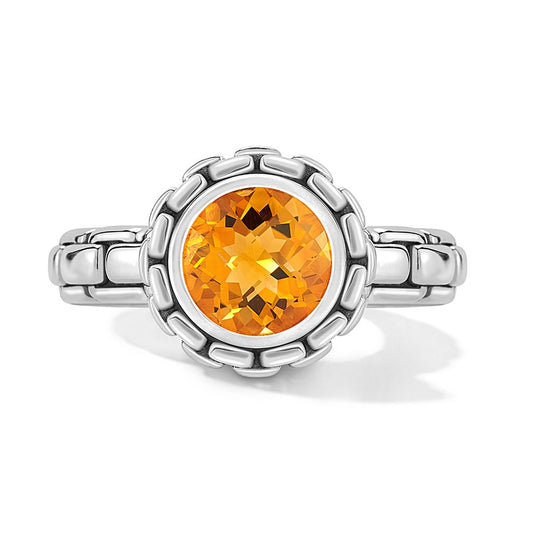 JAI Sterling Silver Box Chain Pattern Ring with Do | Silver Rings