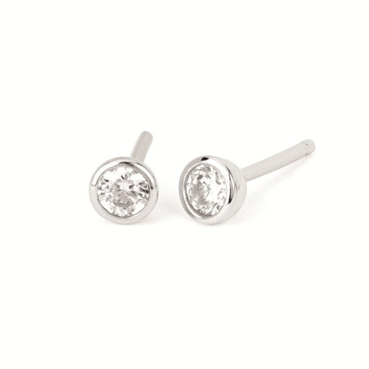 Created White Sapphire Bezel Birthstone Stud Earrings
