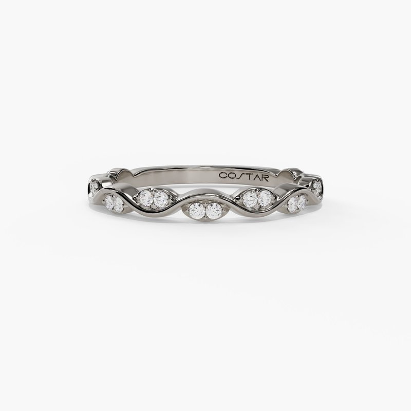 14K White Gold .11CTW Petite Diamond Wave Stackable Wedding Band
