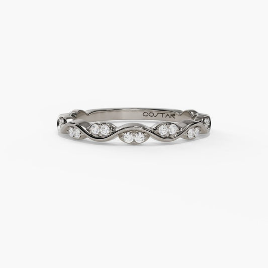 14K White Gold .11CTW Petite Diamond Wave Stackable Wedding Band