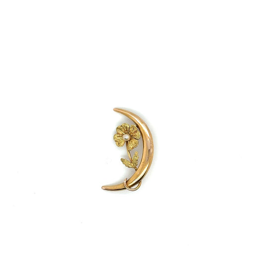 14K Yellow Gold Estate Moon & Flower Pendant – No Chain