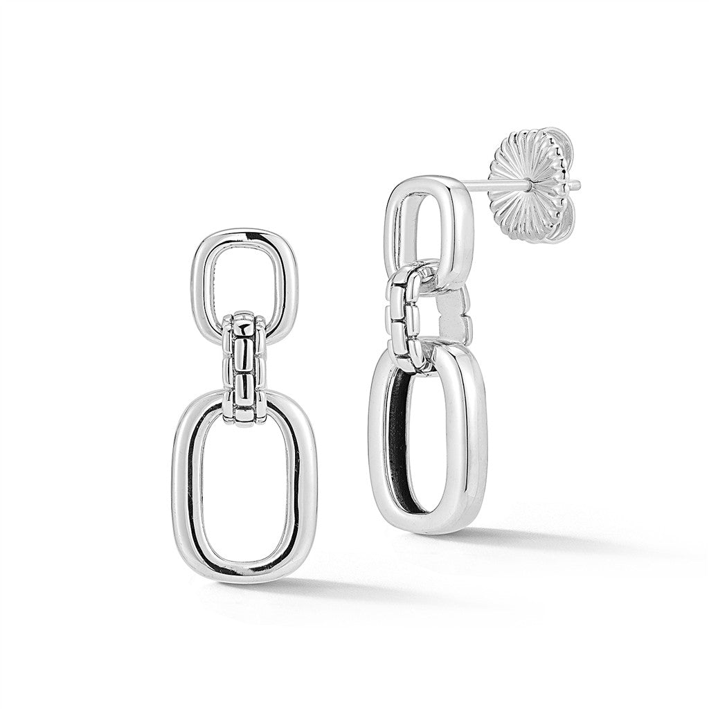 JAI Sterling Silver Open Statement Link & Box Chai | Silver Earrings