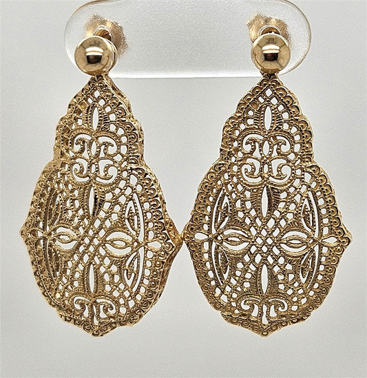 14K Yellow Gold Filigree Dangle Earrings