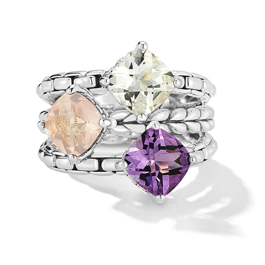JAI Sterling Silver Modern Artisan Multi Gemstone  | Silver Rings