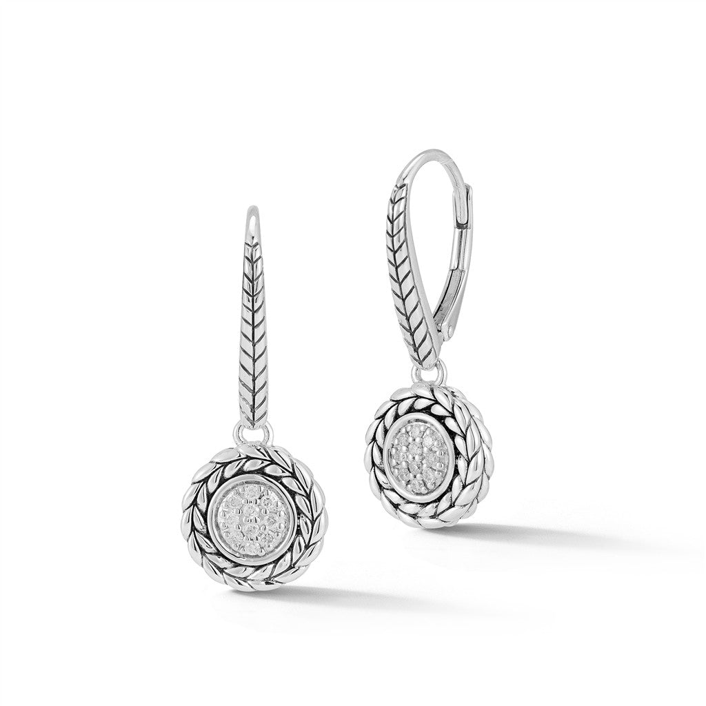 JAI Sterling Silver Diamond Basketweave Drop Earri | Silver Earrings
