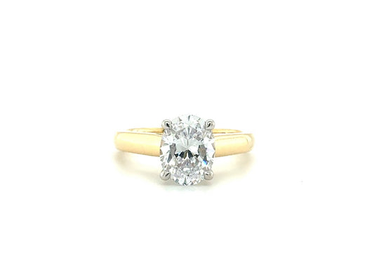 14K Two-Tone Cathedral Solitaire Engagement Ring – Oval Setting