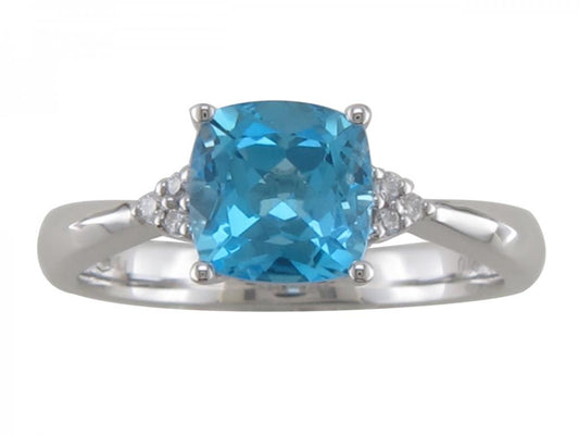 14K White Gold Blue Topaz & Diamond Ring