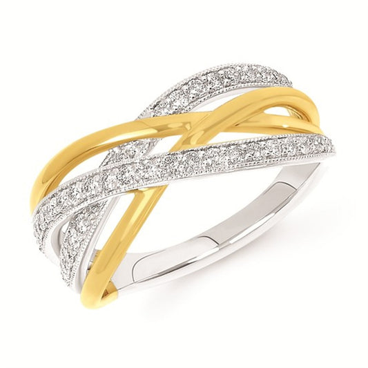 14K Two-Tone Diamond Fashion Ring with Open Cross-Over Design