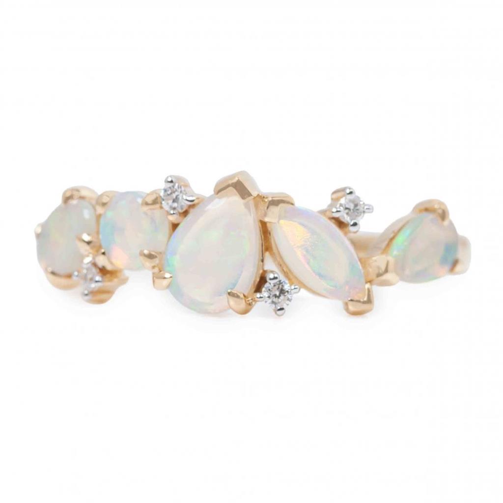 14K Yellow Gold Mixed Shape Opal and Diamond Ring