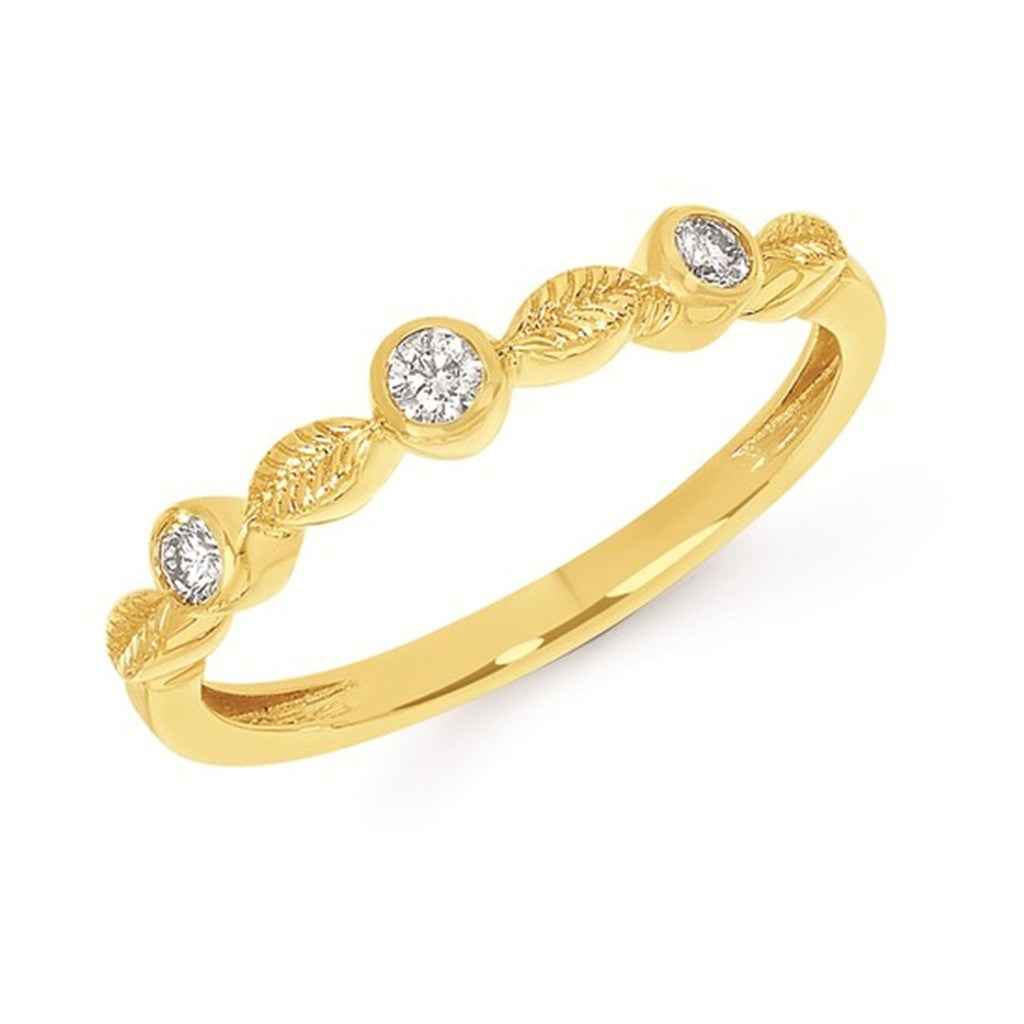 14K Yellow Gold Diamond Leaf Band – Bezel Set – .10CTW