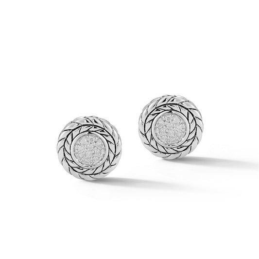JAI Sterling Silver Diamond Stud Earrings with Box | Silver Earrings