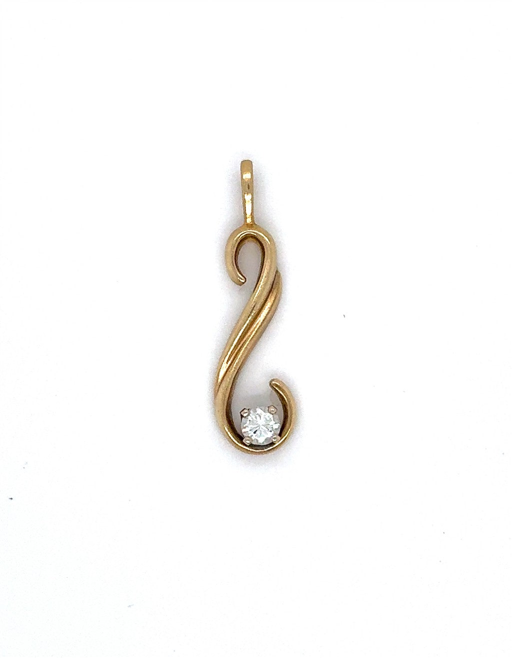 14K Yellow Gold Freeform Swirl Pendant with Diamond