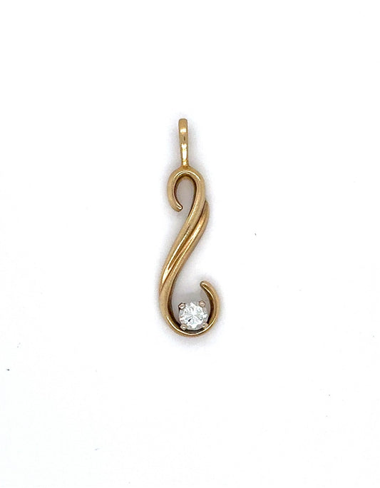 14K Yellow Gold Freeform Swirl Pendant with Diamond