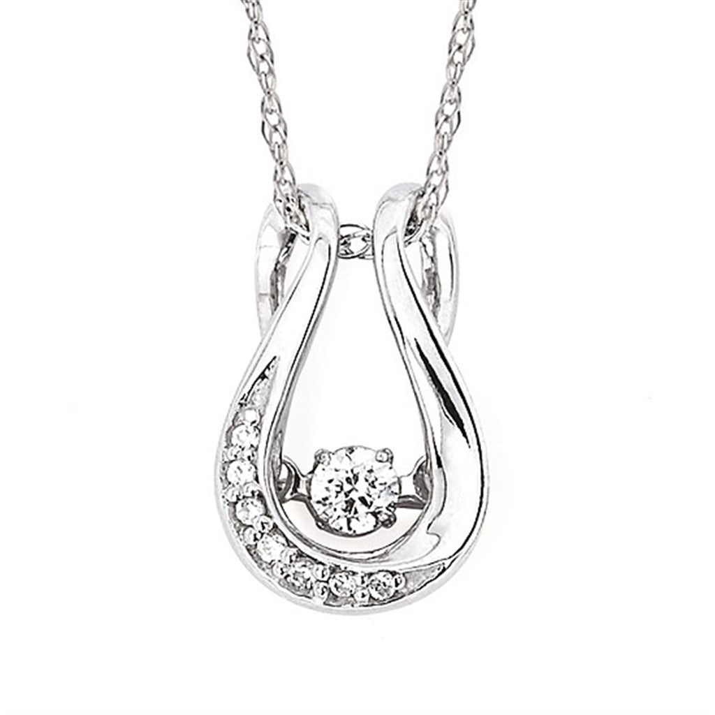 SS Shimmering Diamond Horseshoe Pendant – .10CTW, 8 Round Diamonds, 18" Rope Chain