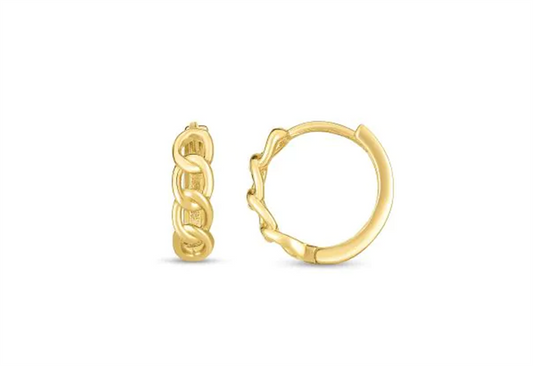 14K Yellow Gold Curb Huggie Earrings with Snap Clasp