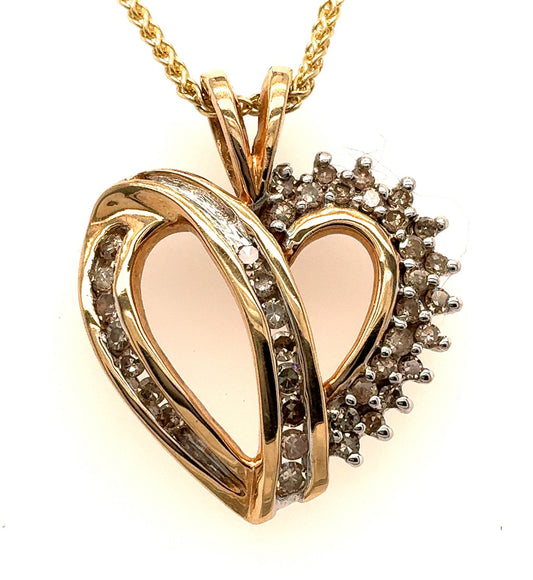 10K Yellow Gold Diamond Heart Pendant – No Chain