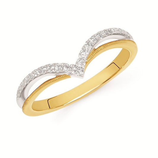 14K Two-Tone Chevron Diamond Milgrain Band – .16CTW Style & Shine