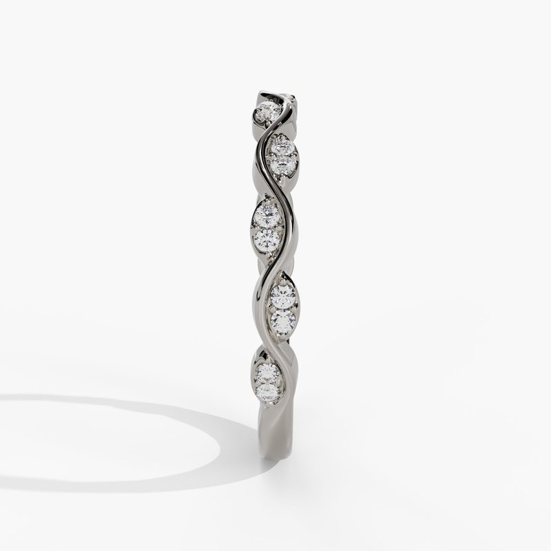 14K White Gold .11CTW Petite Diamond Wave Stackable Wedding Band