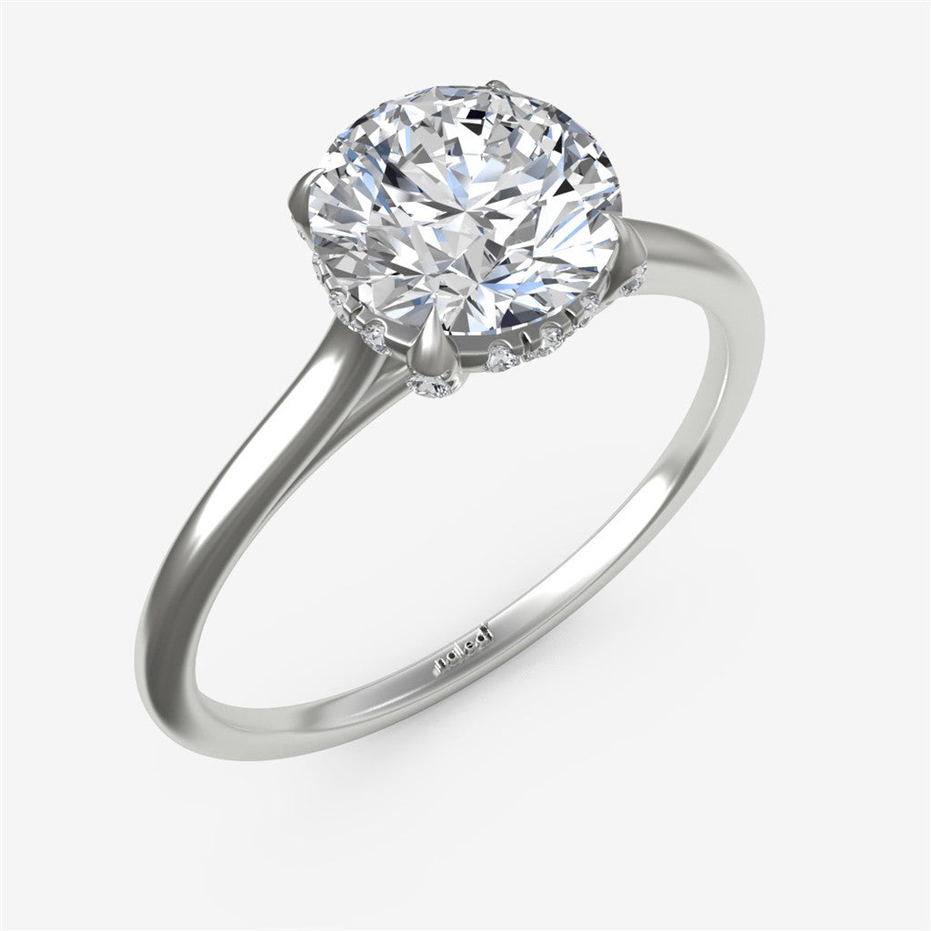 High Polish Cathedral Semi with Outward Facing Halo Engagement Ring Semi-Mount