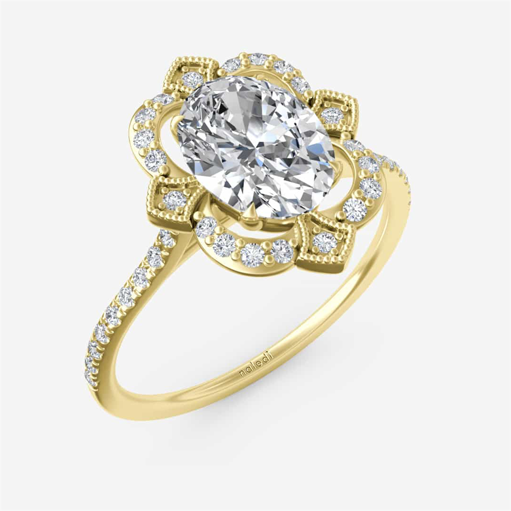 Delicate Flower Motif Halo Engagement Ring Semi-Mount