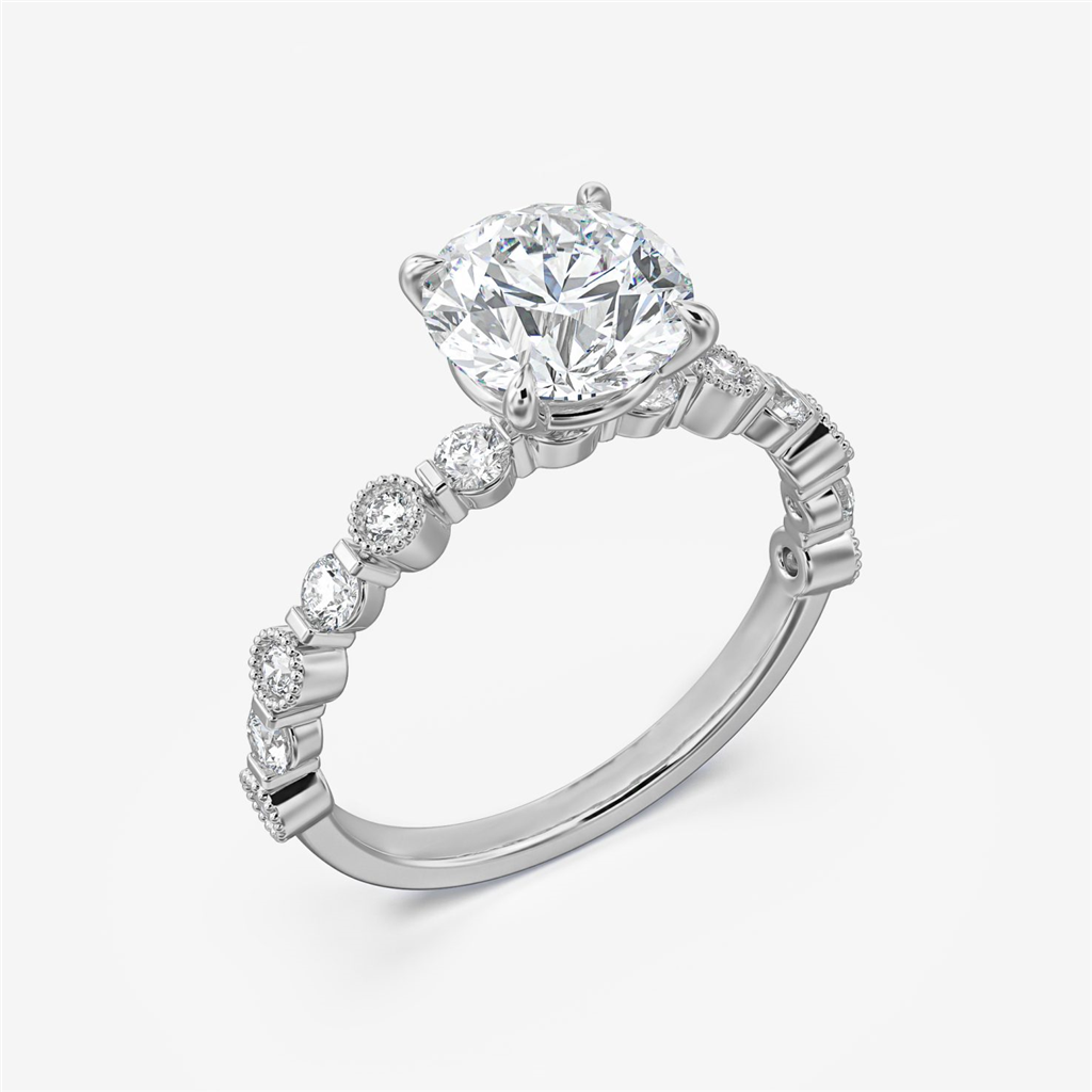 Alternating Shared Prong and Milgrain Bezel Ring with 1.75mm Wide Shank Semi-Mount