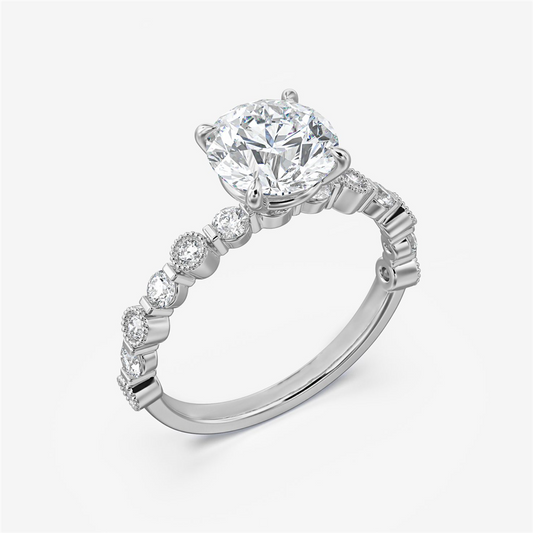 Alternating Shared Prong and Milgrain Bezel Ring with 1.75mm Wide Shank Semi-Mount